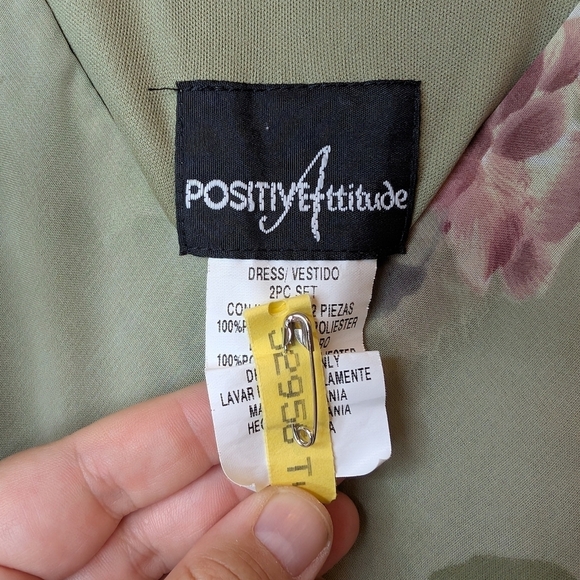 Vintage Positive Attitude Women's Size 12 Green Floral Print Maxi Dress Frill V - Picture 5 of 9